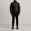 Lucas Black Leather Bomber – Front Profile Showing High Neck Design
