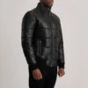 Lucas Black Leather Bomber – Front Profile Showing High Neck Design