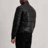 Lucas Black Leather Bomber – Back Profile Showing High Neck Design