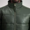 Lucas Green Puffer Leather Bomber – Front View Showing Unique Color