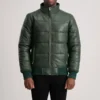 Lucas Green Puffer Leather Bomber – Front View Showing Unique Color