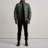 Lucas Green Puffer Leather Bomber – Front View Showing Unique Color