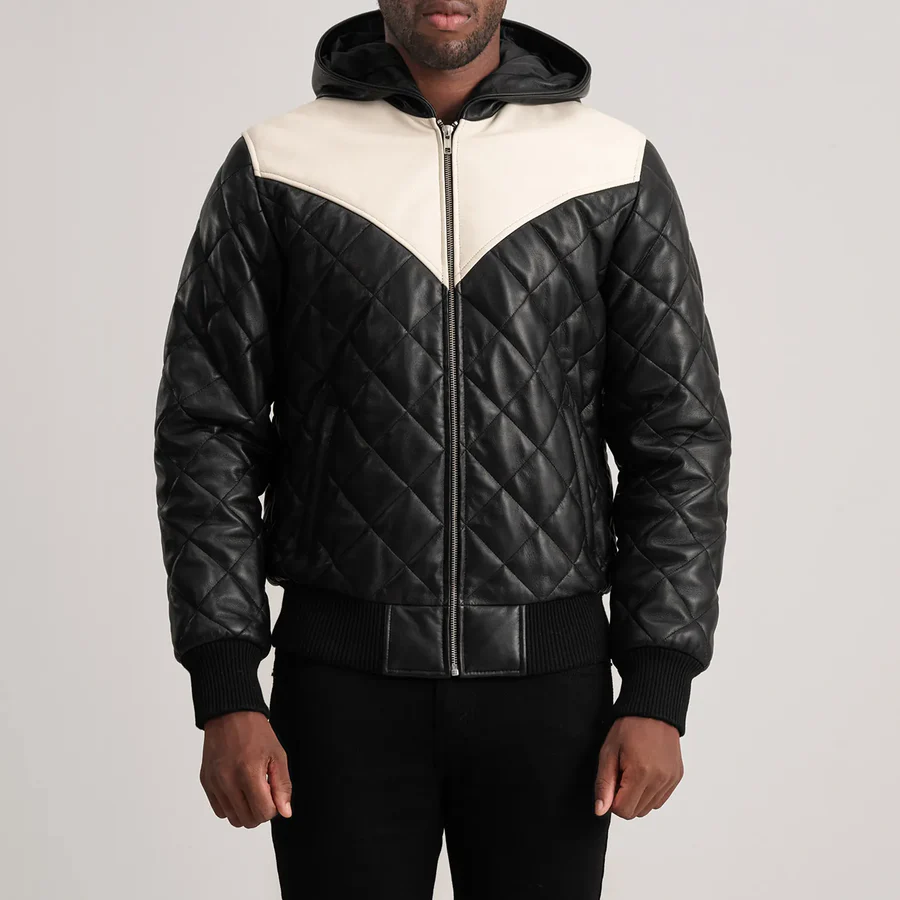 Norman Black Bomber Jacket - Front Profile Showing Quilted Details