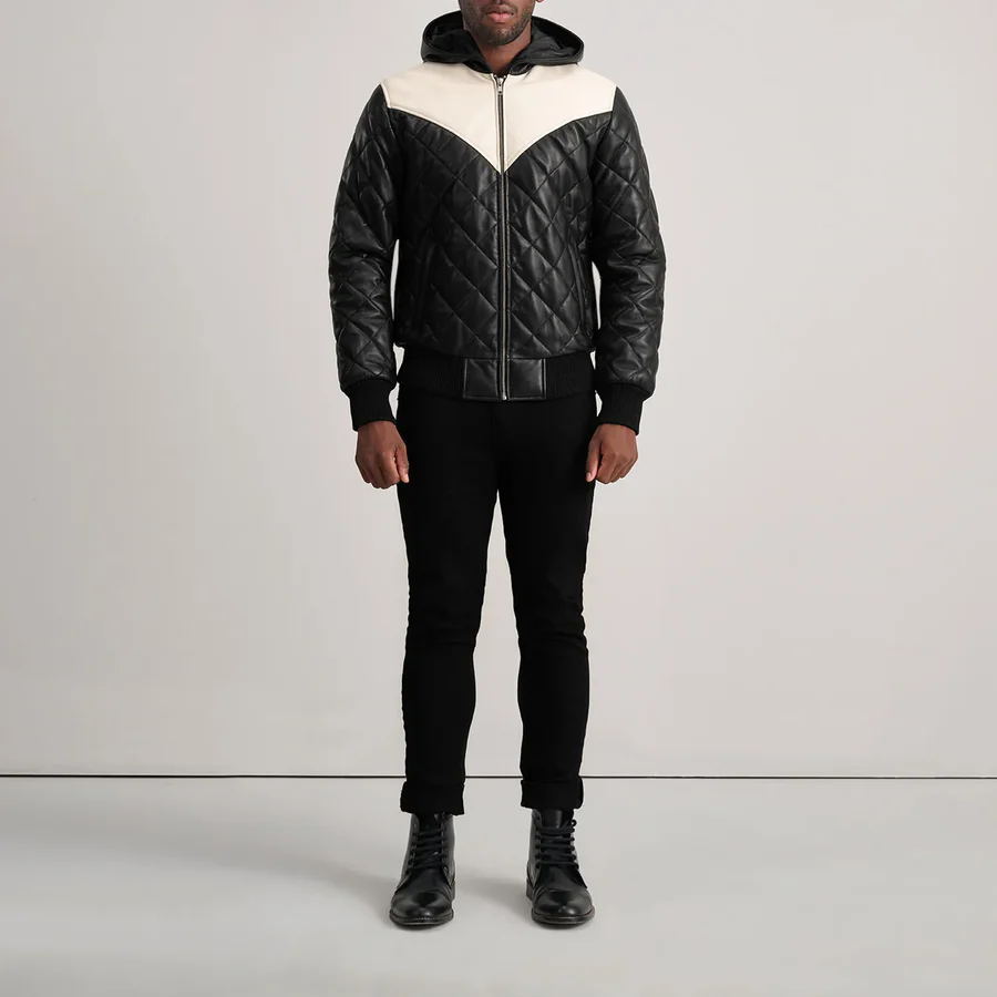 Norman Black Bomber Jacket - Front Profile Showing Quilted Details