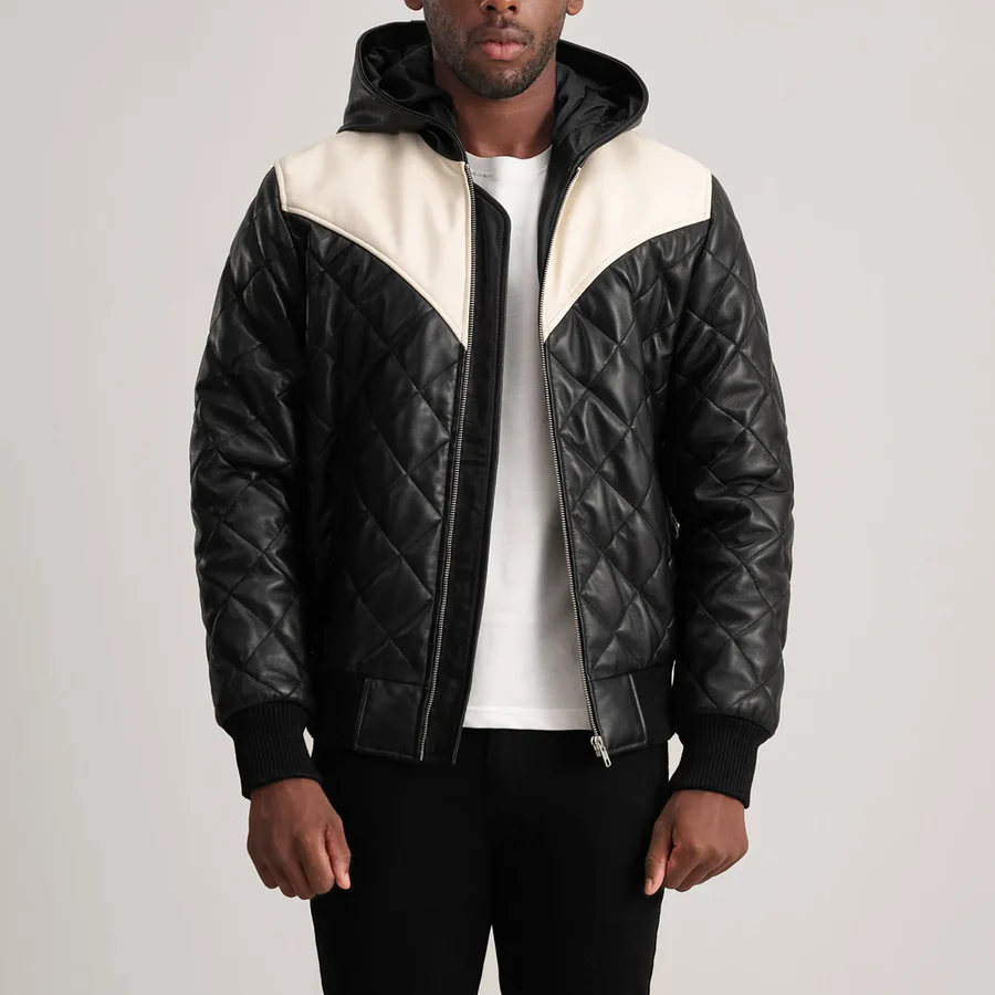 Norman Black Bomber Jacket - Front Profile Showing Quilted Details