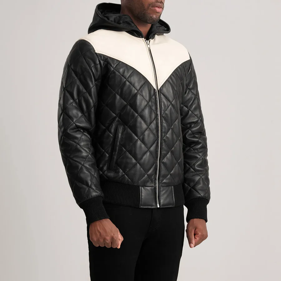 Norman Black Bomber Jacket - Front Profile Showing Quilted Details