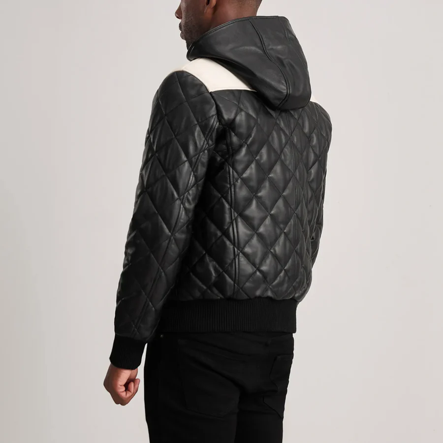 Norman Black Bomber Jacket - Back Profile Showing Quilted Details