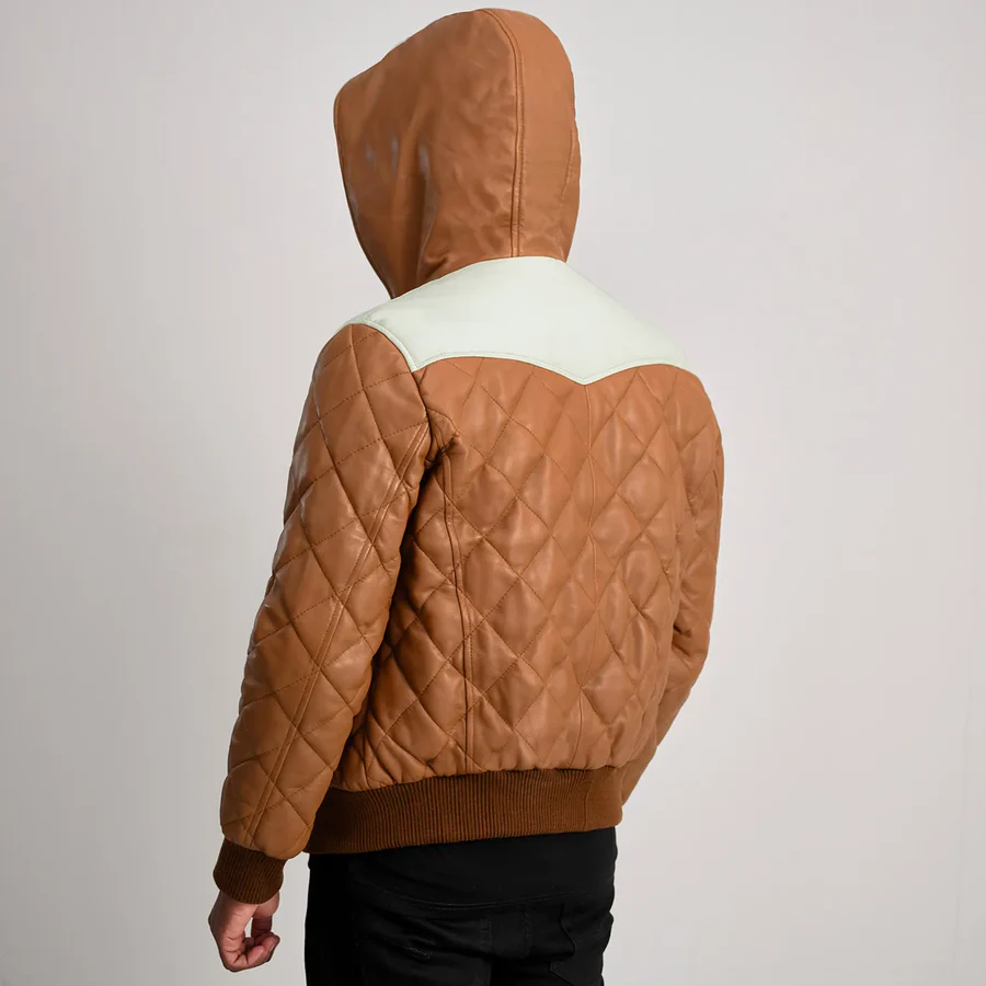 Norman Tan Leather Bomber – Back View Showing Quilted Details