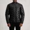 Travis Black Leather Puffer – Front View Showing Sleek Profile