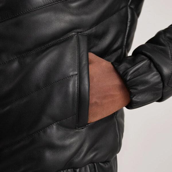 Travis Black Leather Puffer