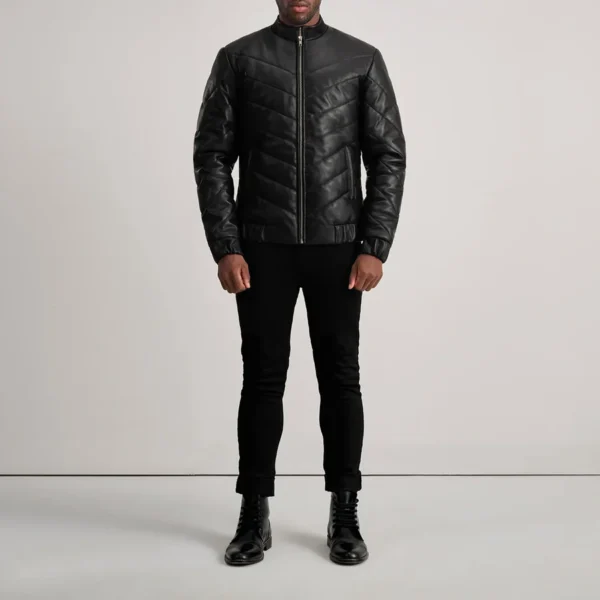 Travis Black Leather Puffer – Front View Showing Sleek Profile