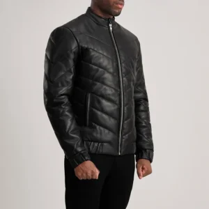 Travis Black Leather Puffer – Front View Showing Sleek Profile