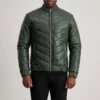 Travis Green Leather Puffer Jacket - Front Profile Showing Earthy Tone