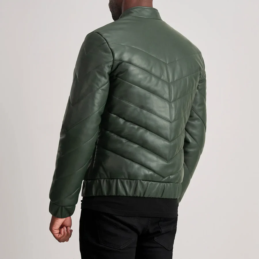 Travis Green Leather Puffer Jacket - Back Profile Showing Earthy Tone