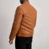 Travis Tan Leather Puffer Jacket – Back View Showcasing Sheepskin Texture